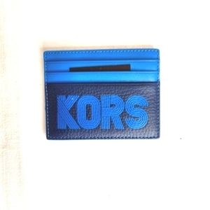 Michael Kors Mens card case Wallet BLUE AND BLACK NWT NEW